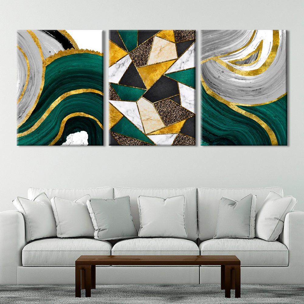 Модульная Картина Gold Green Geometric Abstract