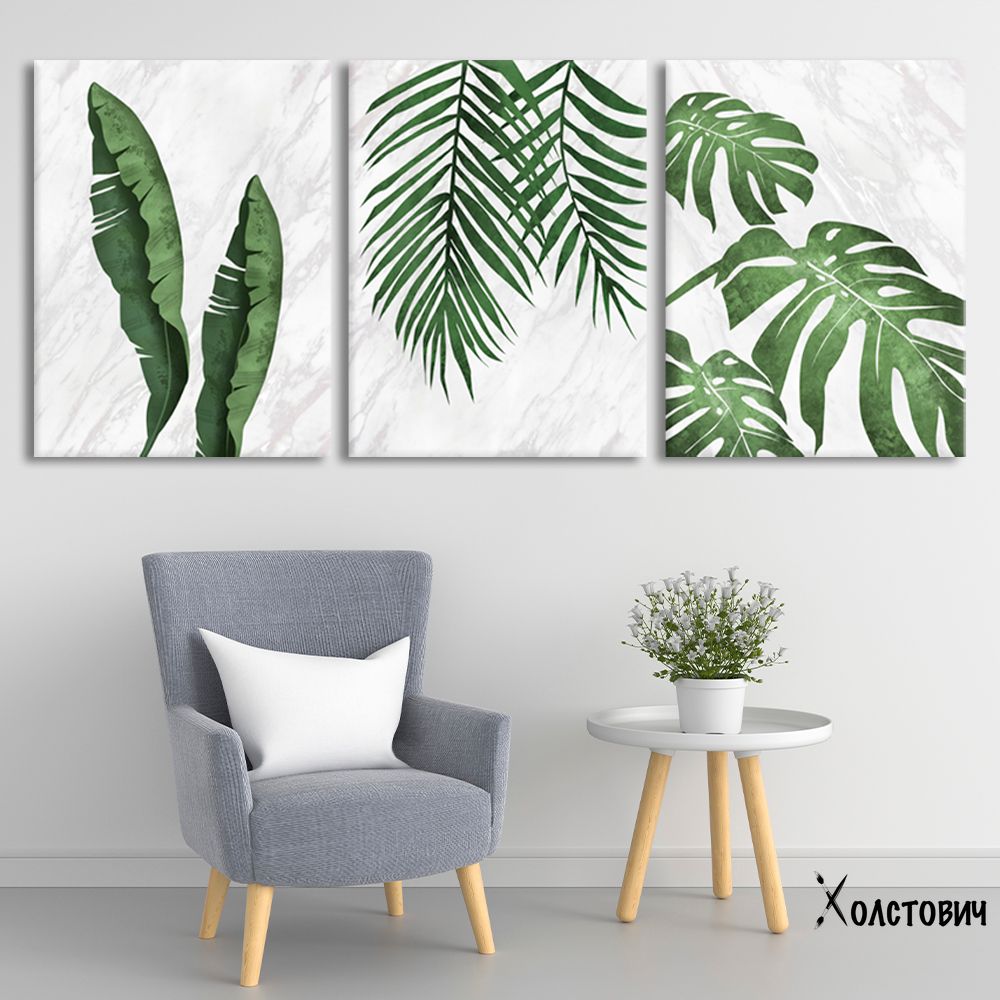 Модульная Картина Marble tropical leaf