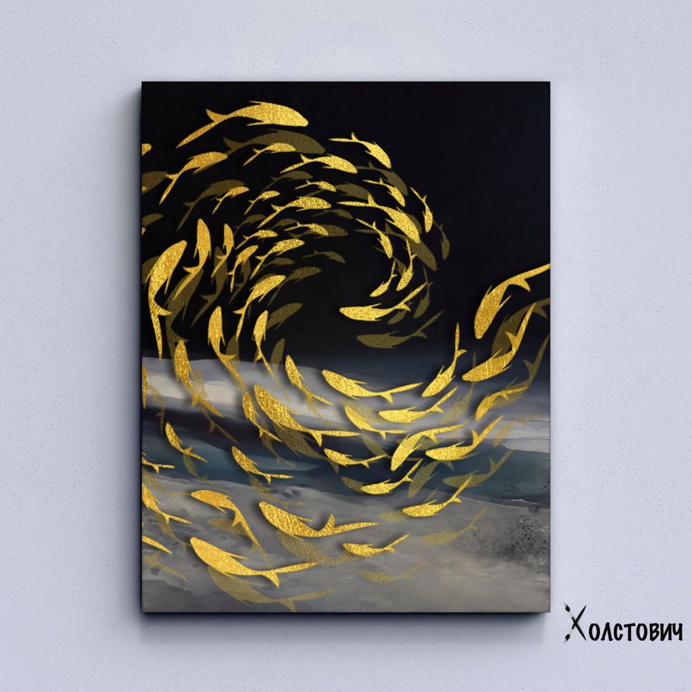 Модульна Картина Abstraction Gold Fish and Birds