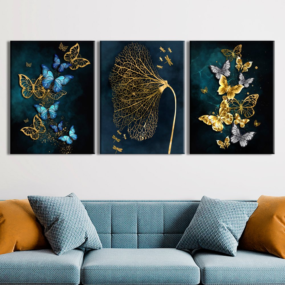 Модульная Картина Modern Blue & Gold Butterfly